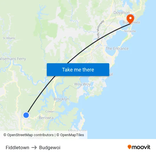 Fiddletown to Budgewoi map