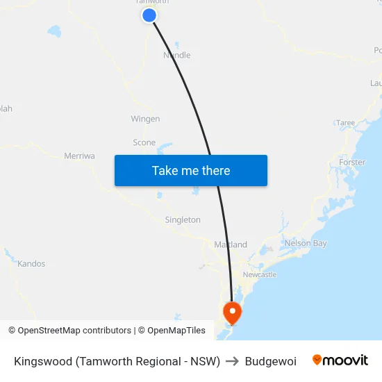 Kingswood (Tamworth Regional - NSW) to Budgewoi map