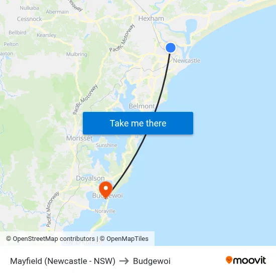 Mayfield (Newcastle - NSW) to Budgewoi map