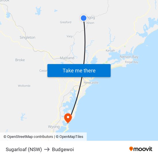 Sugarloaf (NSW) to Budgewoi map