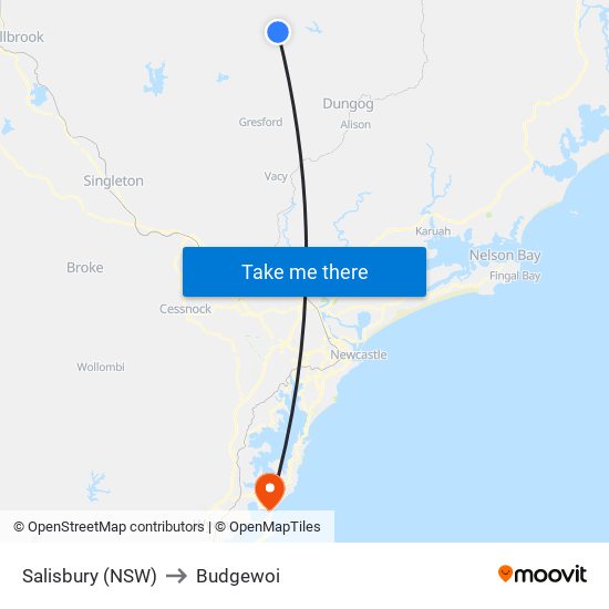 Salisbury (NSW) to Budgewoi map