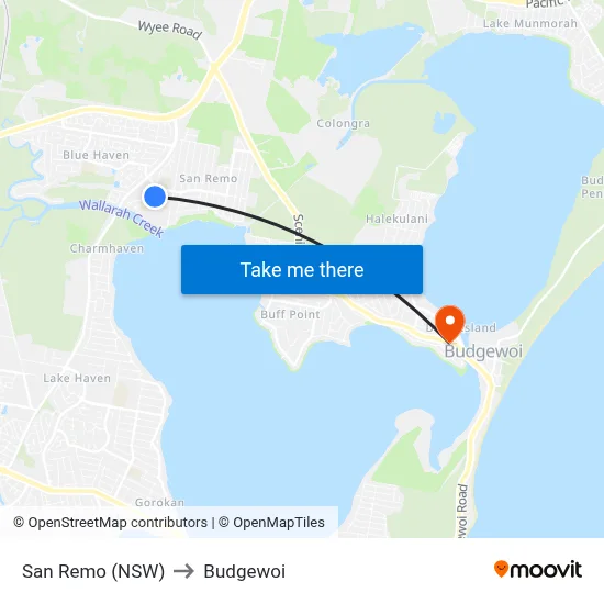 San Remo (NSW) to Budgewoi map