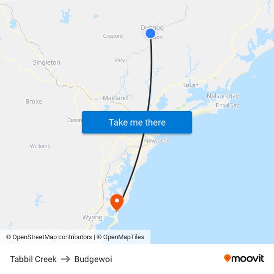 Tabbil Creek to Budgewoi map