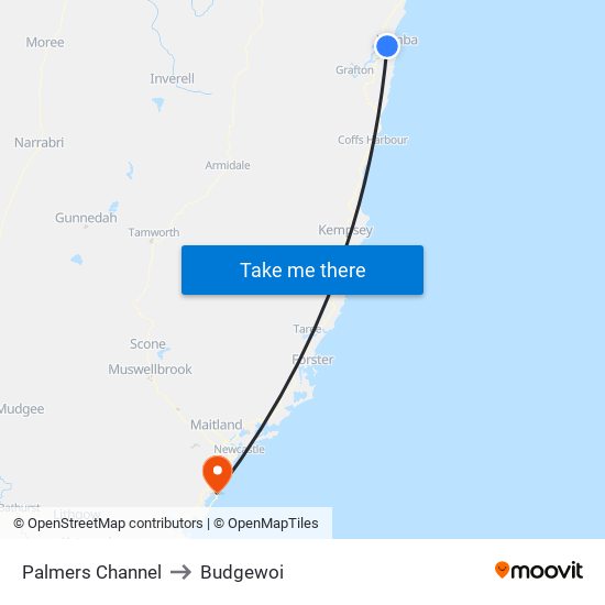 Palmers Channel to Budgewoi map