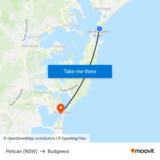 Pelican (NSW) to Budgewoi map