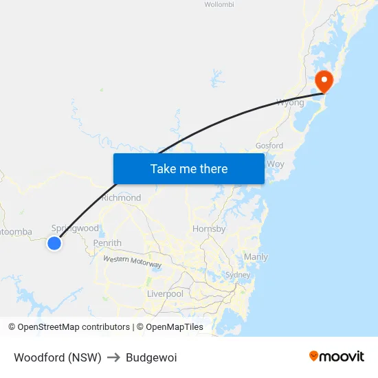 Woodford (NSW) to Budgewoi map