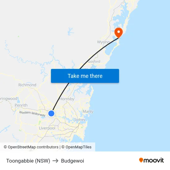Toongabbie (NSW) to Budgewoi map