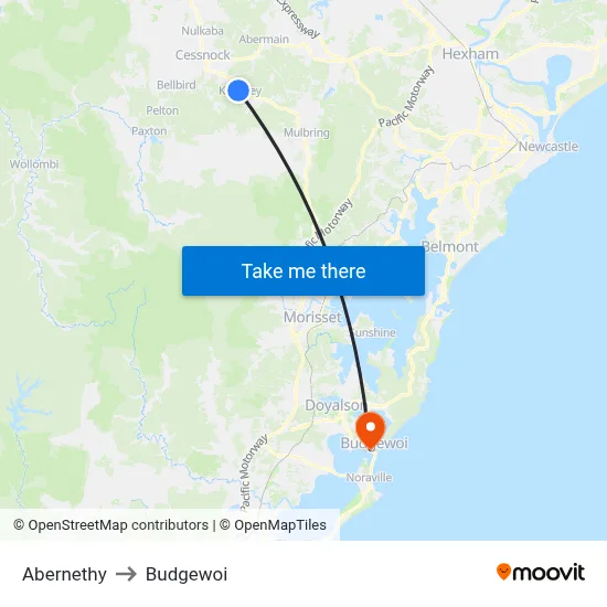 Abernethy to Budgewoi map