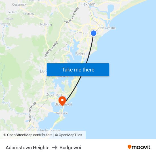 Adamstown Heights to Budgewoi map