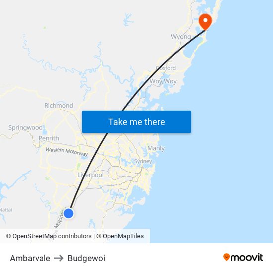 Ambarvale to Budgewoi map