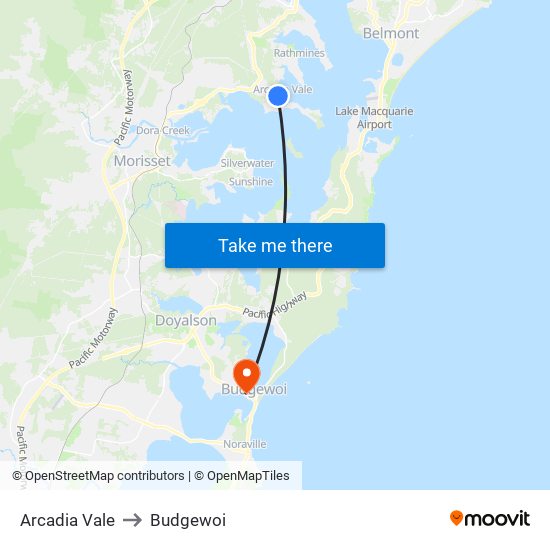 Arcadia Vale to Budgewoi map