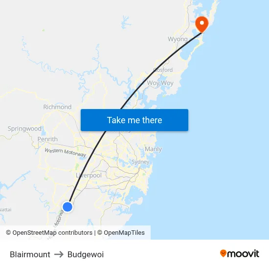 Blairmount to Budgewoi map