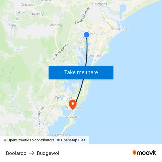 Boolaroo to Budgewoi map