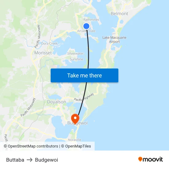 Buttaba to Budgewoi map