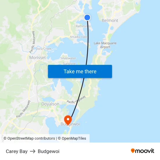 Carey Bay to Budgewoi map