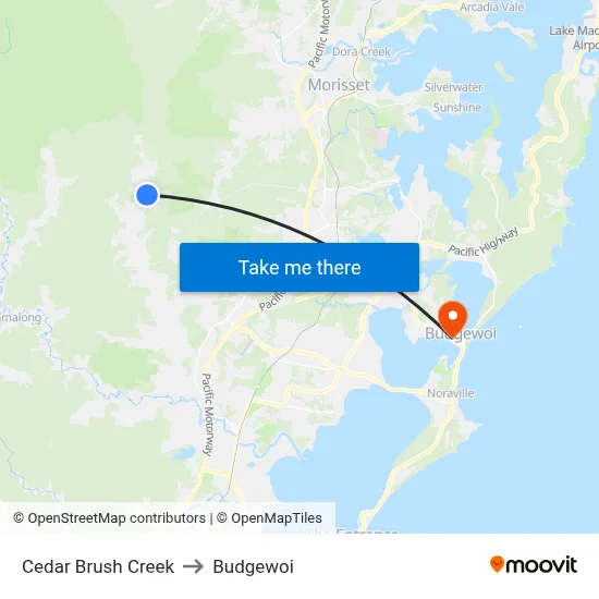 Cedar Brush Creek to Budgewoi map