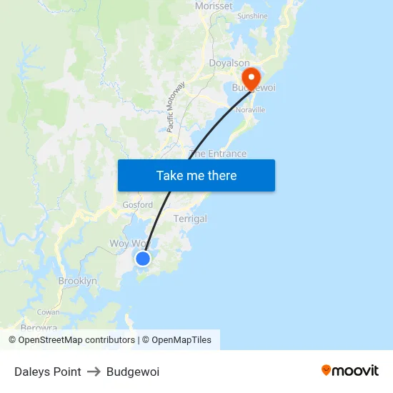Daleys Point to Budgewoi map