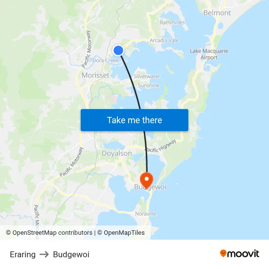 Eraring to Budgewoi map