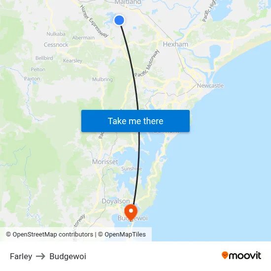 Farley to Budgewoi map