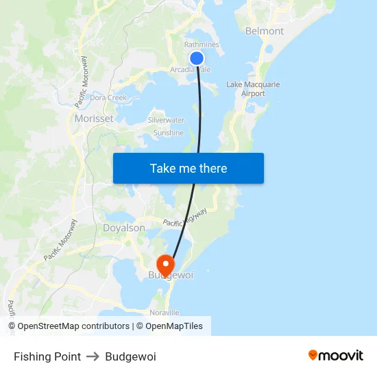 Fishing Point to Budgewoi map