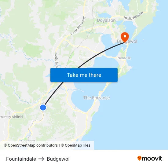 Fountaindale to Budgewoi map
