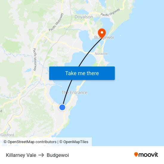 Killarney Vale to Budgewoi map