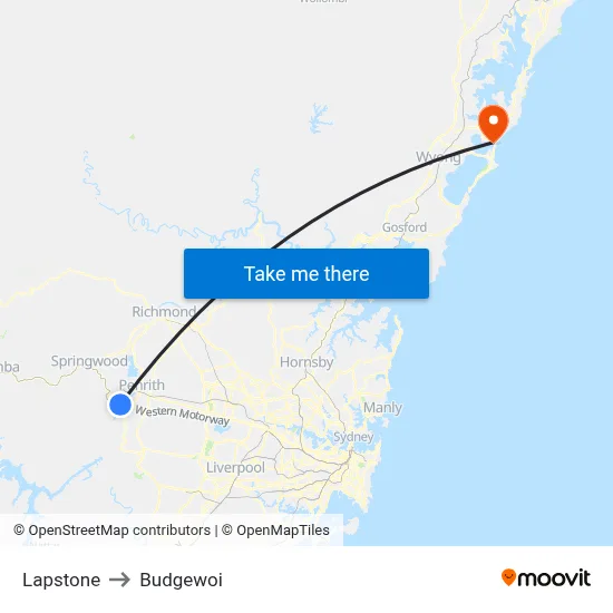 Lapstone to Budgewoi map