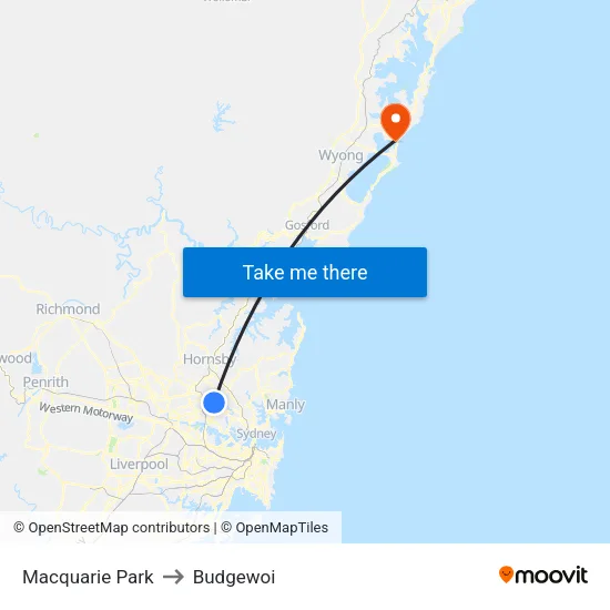 Macquarie Park to Budgewoi map