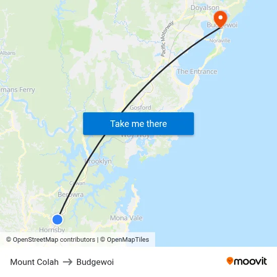 Mount Colah to Budgewoi map