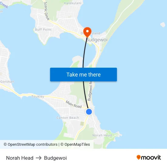 Norah Head to Budgewoi map