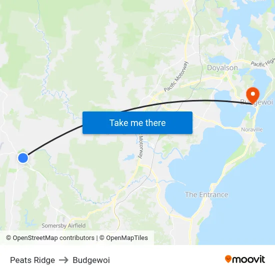 Peats Ridge to Budgewoi map
