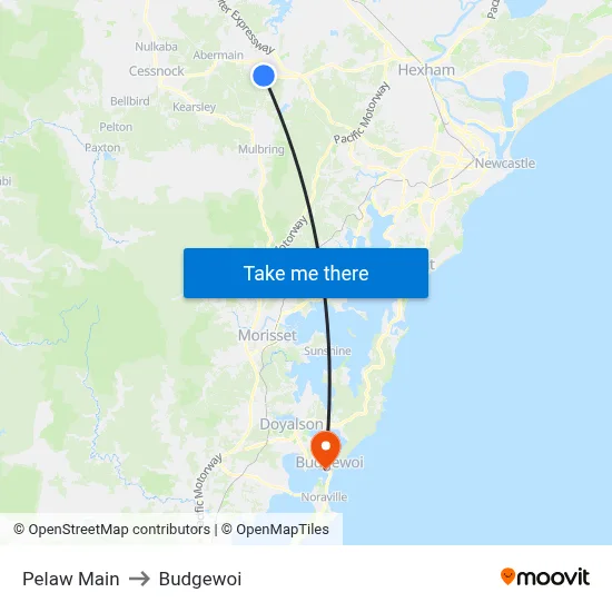 Pelaw Main to Budgewoi map