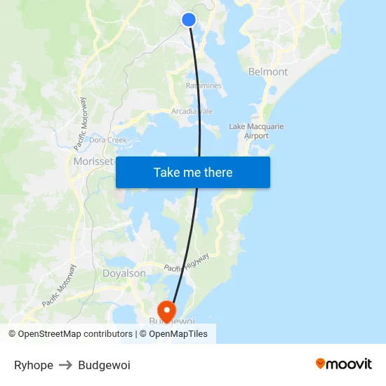Ryhope to Budgewoi map