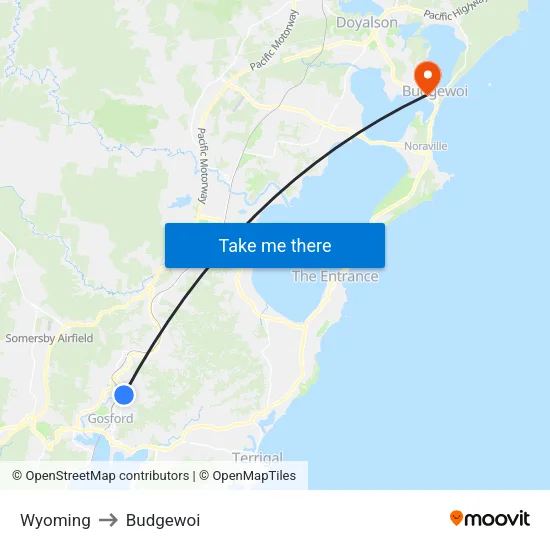 Wyoming to Budgewoi map