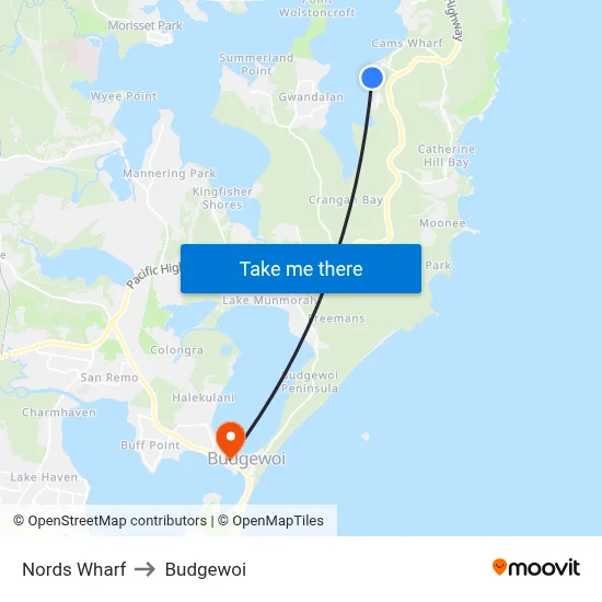Nords Wharf to Budgewoi map