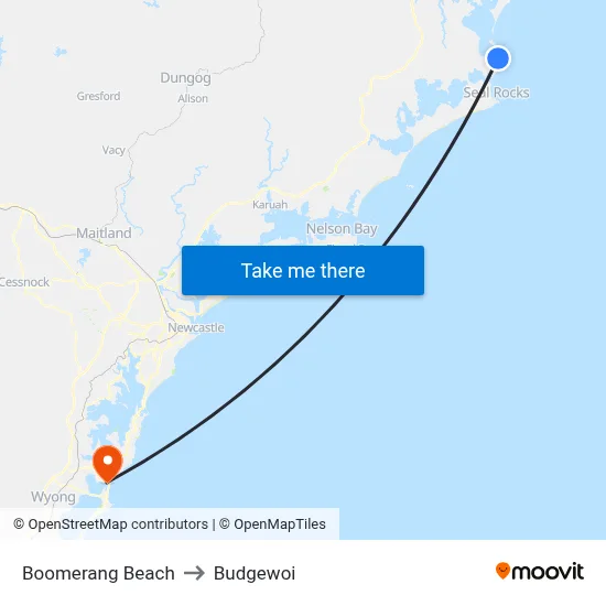 Boomerang Beach to Budgewoi map