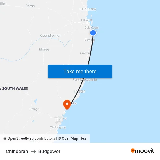 Chinderah to Budgewoi map