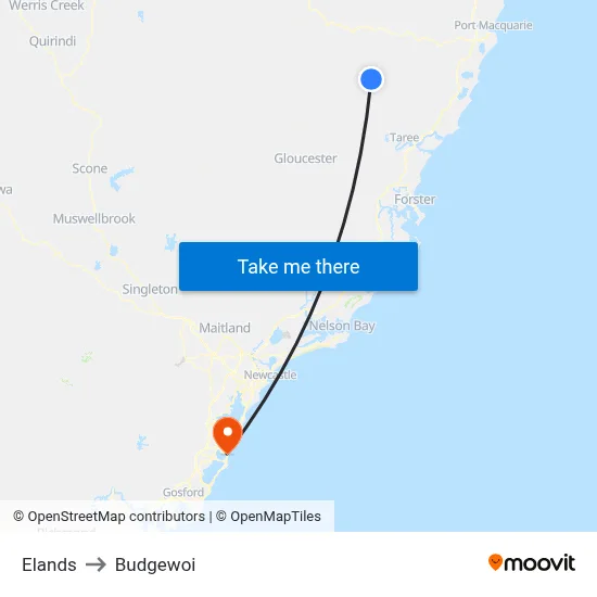 Elands to Budgewoi map