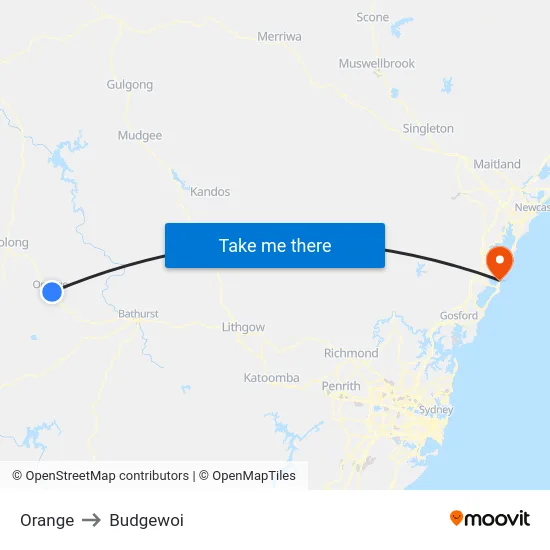 Orange to Budgewoi map