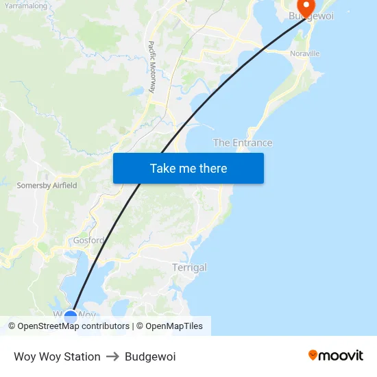 Woy Woy Station to Budgewoi map