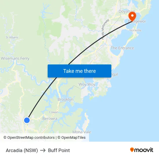 Arcadia (NSW) to Buff Point map
