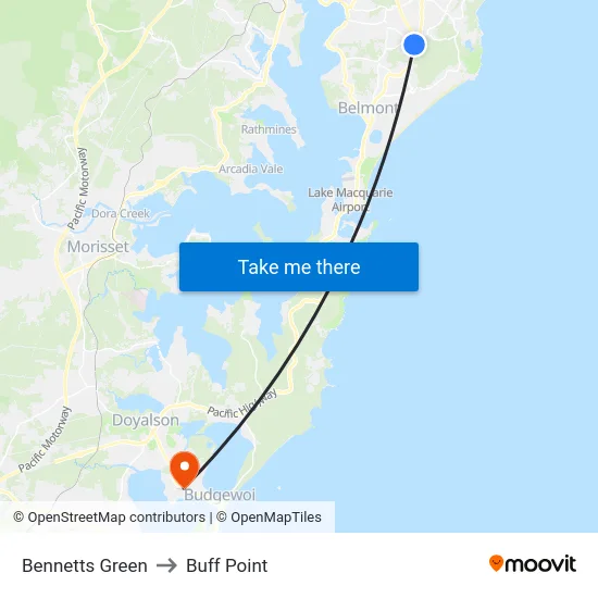 Bennetts Green to Buff Point map