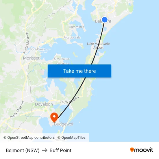 Belmont (NSW) to Buff Point map