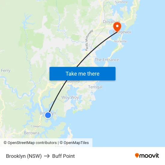 Brooklyn (NSW) to Buff Point map