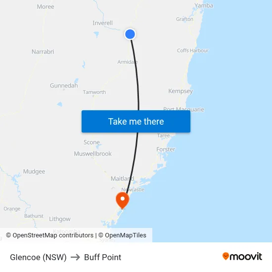 Glencoe (NSW) to Buff Point map
