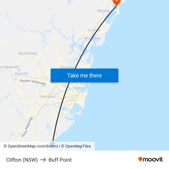 Clifton (NSW) to Buff Point map