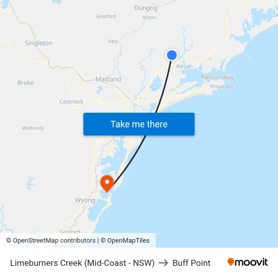 Limeburners Creek (Mid-Coast - NSW) to Buff Point map