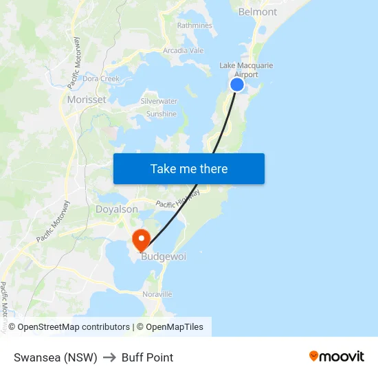 Swansea (NSW) to Buff Point map