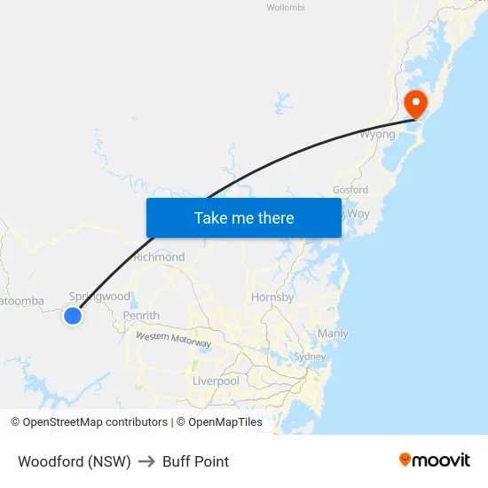 Woodford (NSW) to Buff Point map