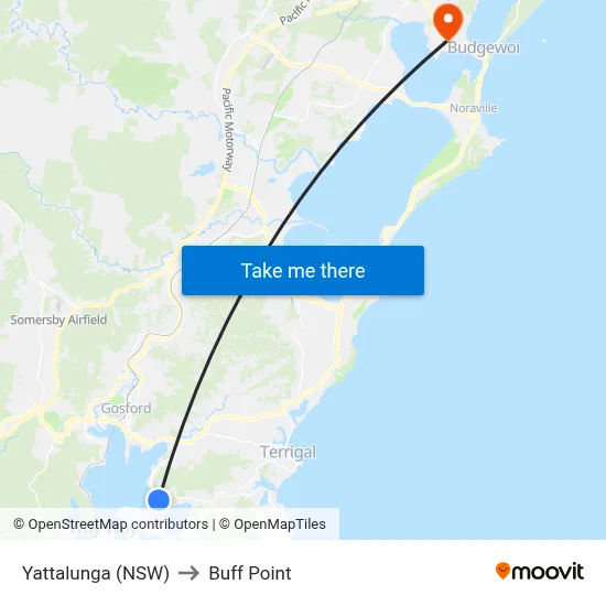 Yattalunga (NSW) to Buff Point map
